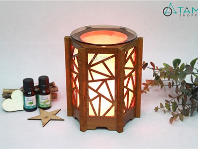 Đèn xông tinh dầu gỗ hình học [Tặng bóng đèn] DXTDD-M0294